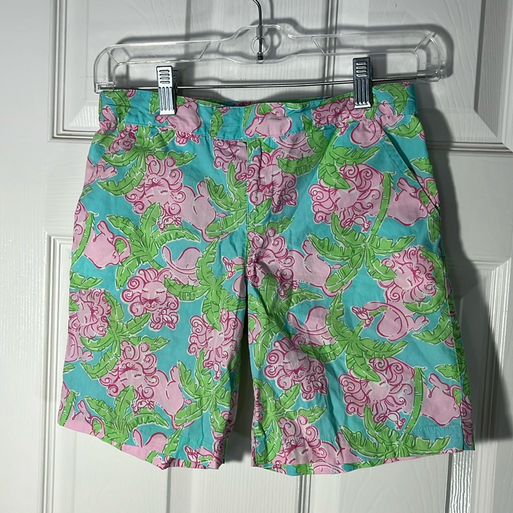 Lilly Pulitzer VTG girls shorts under the palms pink lions front back pockets 12